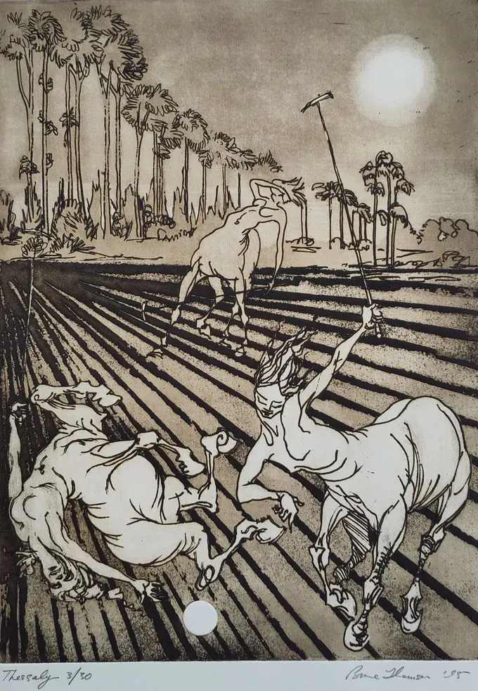 Thessaly (Centaurs Playing Polo), Etching by Bruce Thomson