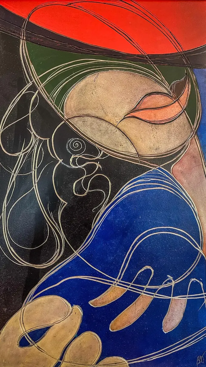 Blue Girl with Straw Hat II, Etching plate by Bruce Thomson