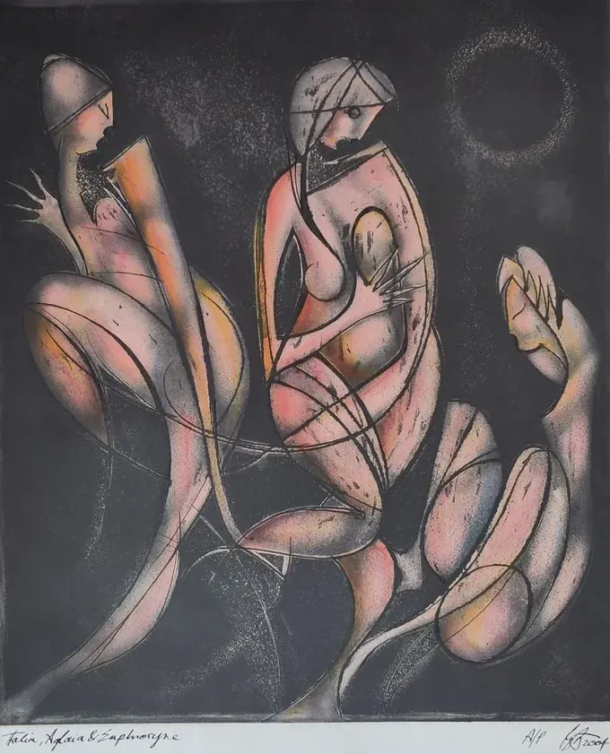 Thalia, Aglaia and Euphrosyne, Etching by Bruce Thomson