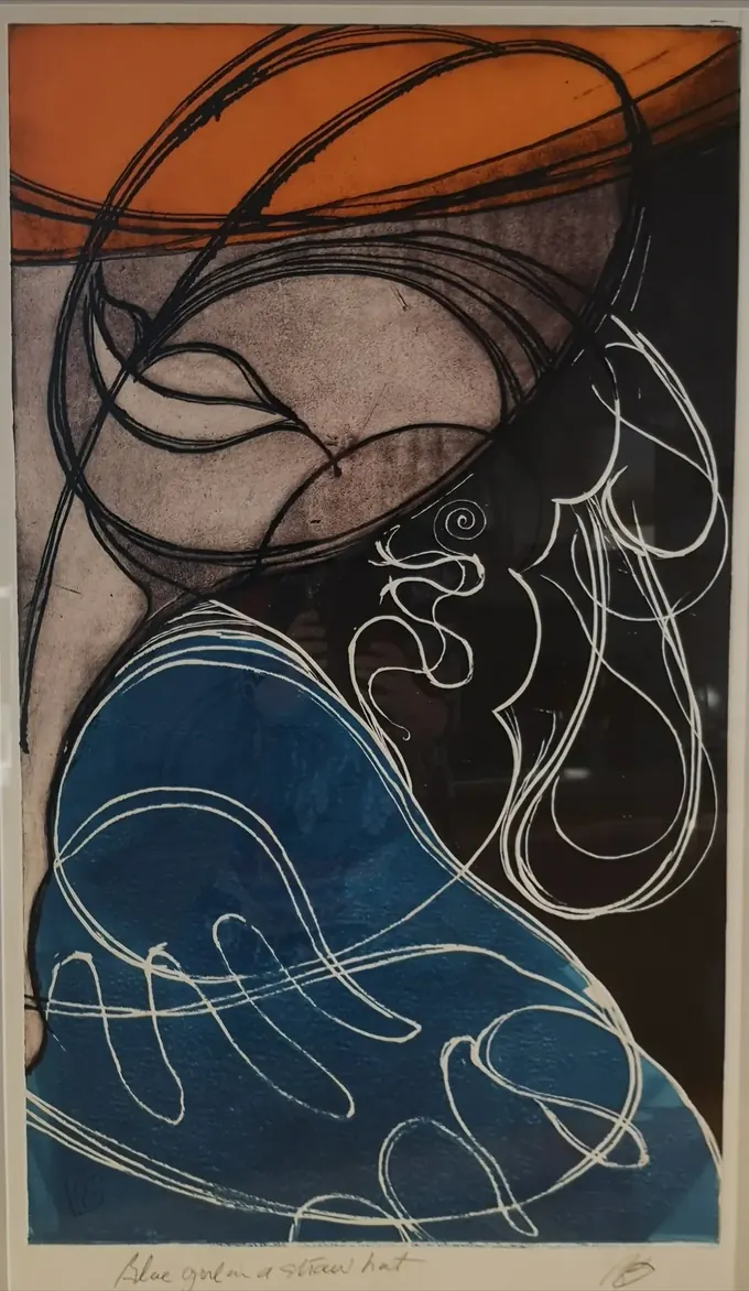 Blue Girl with Straw Hat, Etching by Bruce Thomson