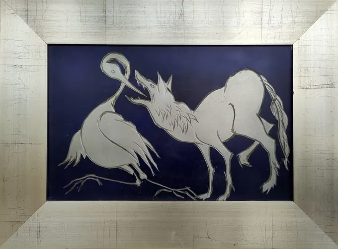 The Wolf and the Crane (plate), Etching by Bruce Thomson