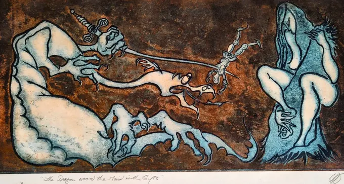 The Dragon Wooed the Maid with Gifts, Etching by Bruce Thomson