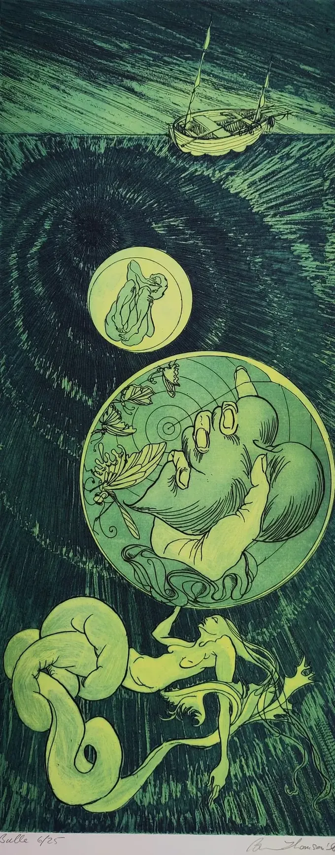 Bulle (mermaid), Etching by Bruce Thomson