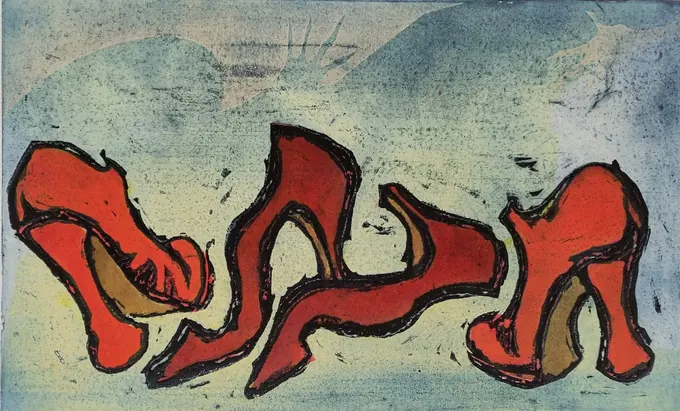 The Red Shoes, Etching by Bruce Thomson