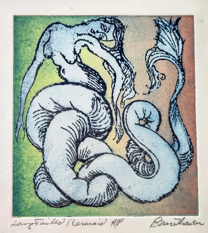 Long-Tailed Mermaid, Etching by Bruce Thomson
