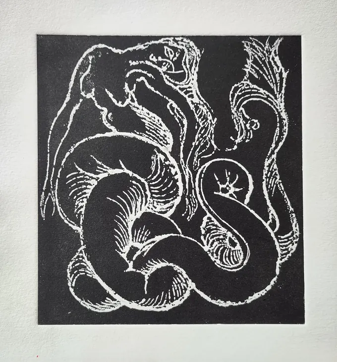 Long-Tailed Mermaid (Black and White), Etching by Bruce Thomson