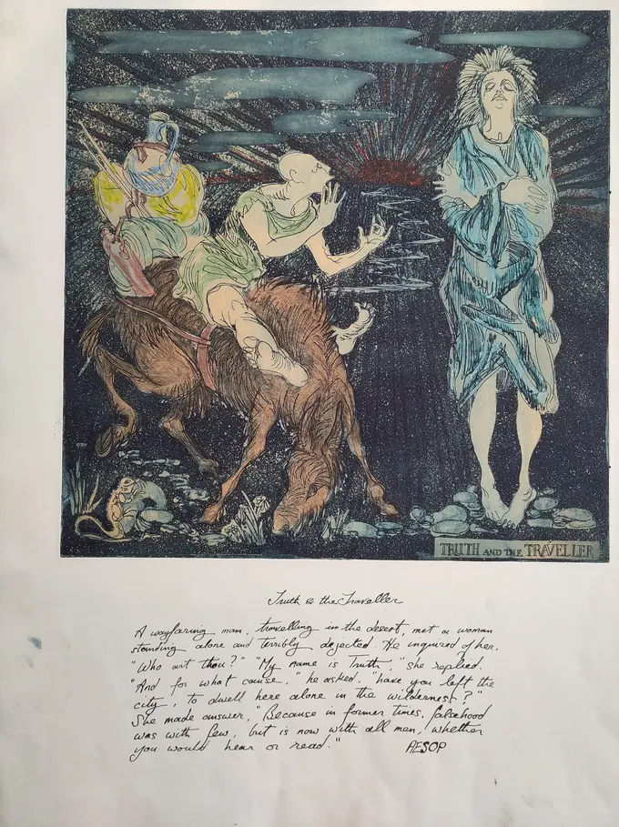 Truth and the Traveller (II), Etching by Bruce Thomson