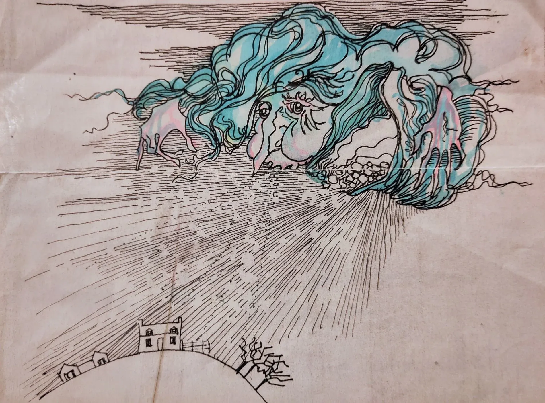 Snowstorm on the Family Home, a Letter home illustration by Bruce Thomson