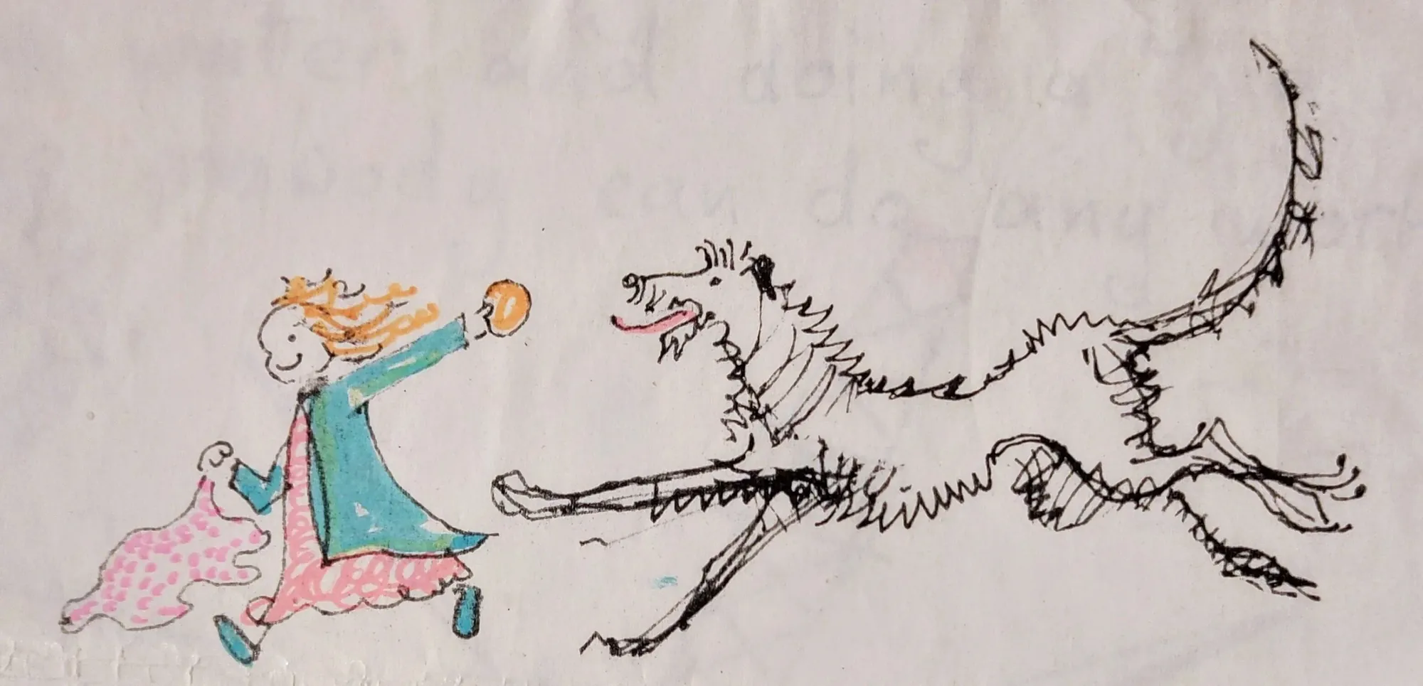 The Deerhound and the Biscuit, a Letter home illustration by Bruce Thomson