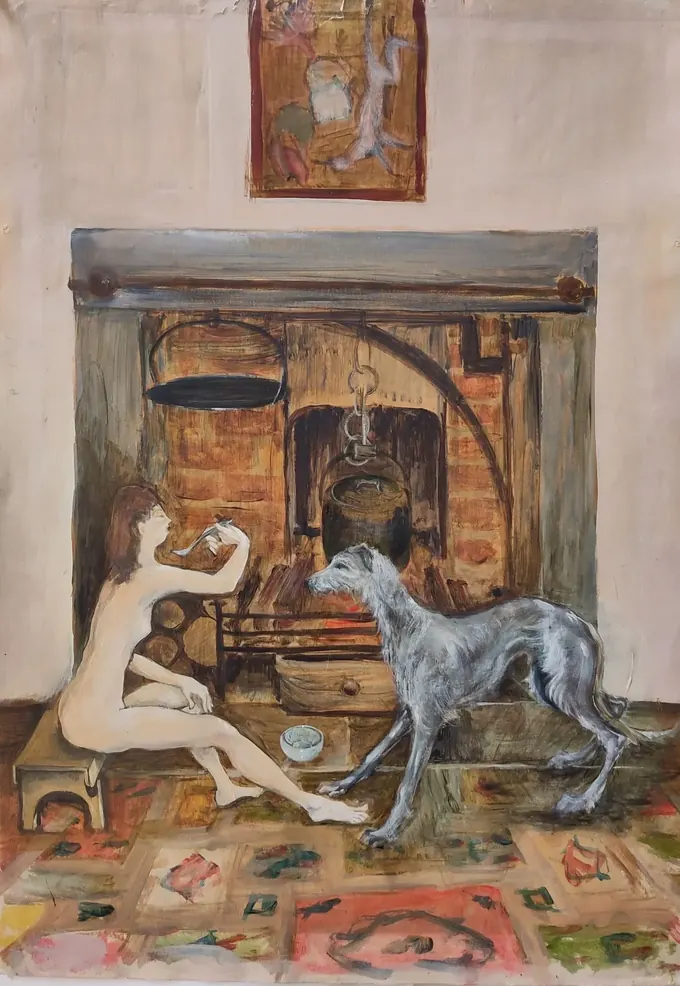 Woman with Deerhound, Oil on canvas by Bruce Thomson