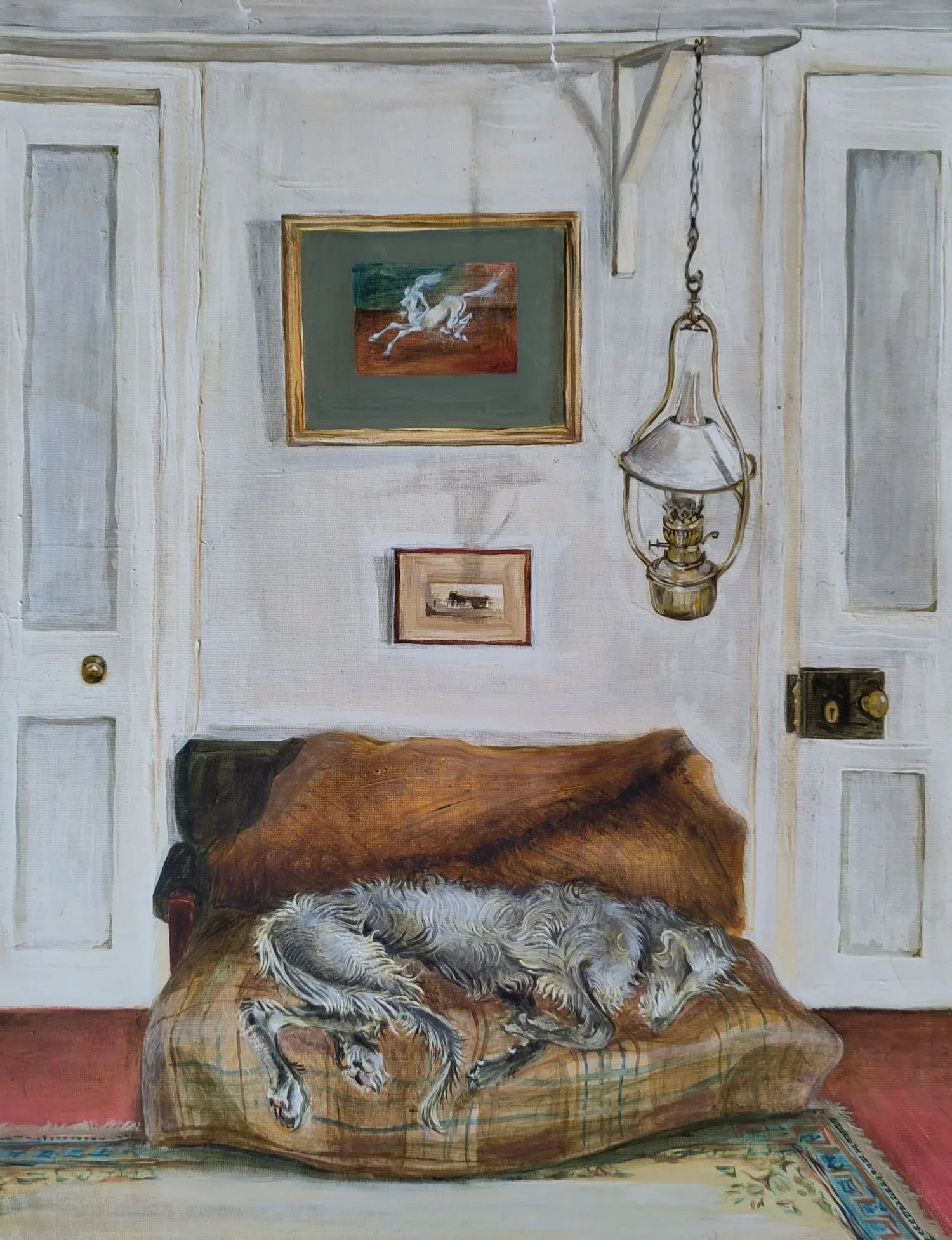 Deerhound on Sofa, Oil on canvas by Bruce Thomson